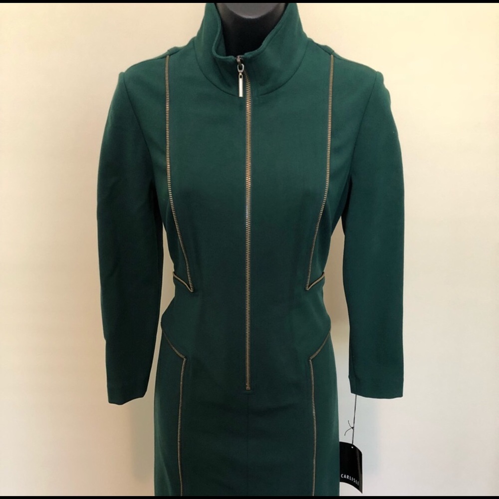 Forest Green Zipper Design Dress